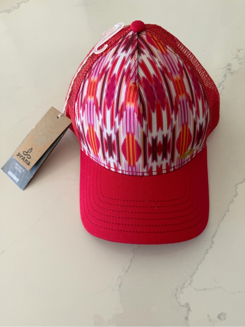 Prana women’s Red Pink Patterned Mesh Trucker Hat